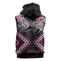 Pink Aotearoa Tukutuku Manawa Tapu Sleeveless Zip Hoodie Ta Moko Toi Maori - Polynesian Pride