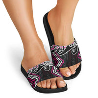 Pink Aotearoa Tukutuku Manawa Tapu Slide Sandals Ta Moko Toi Maori - Polynesian Pride
