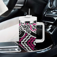 Pink Aotearoa Tukutuku Manawa Tapu Tumbler With Handle Ta Moko Toi Maori LT9 - Polynesian Pride