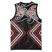 Red Aotearoa Tukutuku Manawa Tapu Basketball Jersey Ta Moko Toi Maori - Polynesian Pride