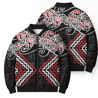 Red Aotearoa Tukutuku Manawa Tapu Bomber Puffer Jacket Ta Moko Toi Maori - Polynesian Pride