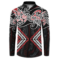Red Aotearoa Tukutuku Manawa Tapu Button Sweatshirt Ta Moko Toi Maori
