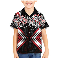 Red Aotearoa Tukutuku Manawa Tapu Family Matching Mermaid Dress and Hawaiian Shirt Ta Moko Toi Maori LT9 Son's Shirt Red - Polynesian Pride