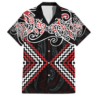 Red Aotearoa Tukutuku Manawa Tapu Family Matching Summer Maxi Dress and Hawaiian Shirt Ta Moko Toi Maori LT9 Dad's Shirt - Short Sleeve Red - Polynesian Pride