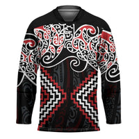 Red Aotearoa Tukutuku Manawa Tapu Hockey Jersey Ta Moko Toi Maori - Polynesian Pride