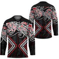 Red Aotearoa Tukutuku Manawa Tapu Hockey Jersey Ta Moko Toi Maori - Polynesian Pride