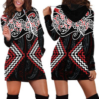Red Aotearoa Tukutuku Manawa Tapu Hoodie Dress Ta Moko Toi Maori