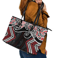 Red Aotearoa Tukutuku Manawa Tapu Leather Tote Bag Ta Moko Toi Maori LT9 - Polynesian Pride