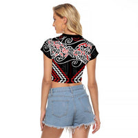 Red Aotearoa Tukutuku Manawa Tapu Raglan Cropped T Shirt Ta Moko Toi Maori LT9 - Polynesian Pride