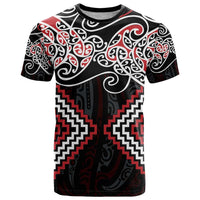 Red Aotearoa Tukutuku Manawa Tapu T Shirt Ta Moko Toi Maori LT9 Red - Polynesian Pride