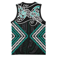 Turquoise Aotearoa Tukutuku Manawa Tapu Basketball Jersey Ta Moko Toi Maori - Polynesian Pride