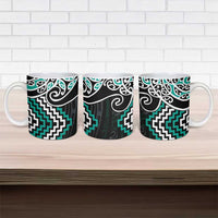 Turquoise Aotearoa Tukutuku Manawa Tapu Ceramic Mug Ta Moko Toi Maori - Polynesian Pride