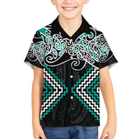 Turquoise Aotearoa Tukutuku Manawa Tapu Family Matching Off Shoulder Short Dress and Hawaiian Shirt Ta Moko Toi Maori LT9 Son's Shirt Turquoise - Polynesian Pride