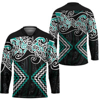 Turquoise Aotearoa Tukutuku Manawa Tapu Hockey Jersey Ta Moko Toi Maori - Polynesian Pride