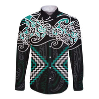 Turquoise Aotearoa Tukutuku Manawa Tapu Long Sleeve Button Shirt Ta Moko Toi Maori LT9 Unisex Turquoise - Polynesian Pride