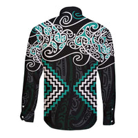 Turquoise Aotearoa Tukutuku Manawa Tapu Long Sleeve Button Shirt Ta Moko Toi Maori LT9 - Polynesian Pride