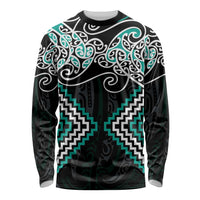 Turquoise Aotearoa Tukutuku Manawa Tapu Long Sleeve Shirt Ta Moko Toi Maori LT9 Unisex Turquoise - Polynesian Pride
