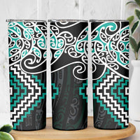 Turquoise Aotearoa Tukutuku Manawa Tapu Skinny Tumbler Ta Moko Toi Maori