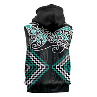 Turquoise Aotearoa Tukutuku Manawa Tapu Sleeveless Zip Hoodie Ta Moko Toi Maori LT9 - Polynesian Pride
