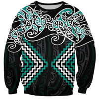 Turquoise Aotearoa Tukutuku Manawa Tapu Sweatshirt Ta Moko Toi Maori