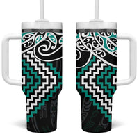 Turquoise Aotearoa Tukutuku Manawa Tapu Tumbler With Handle Ta Moko Toi Maori LT9 One Size: 40 oz Turquoise - Polynesian Pride