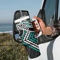 Turquoise Aotearoa Tukutuku Manawa Tapu Tumbler With Handle Ta Moko Toi Maori LT9 - Polynesian Pride