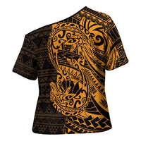 Gold Couple Dolphins Maori Polynesian Style Cross Shoulder Shirt - Polynesian Pride