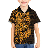 Gold Couple Dolphins Maori Polynesian Style Family Matching Long Sleeve Bodycon Dress and Hawaiian Shirt LT9 Son's Shirt Gold - Polynesian Pride