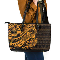 Gold Couple Dolphins Maori Polynesian Style Leather Tote Bag LT9 - Polynesian Pride