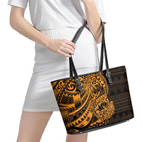 Gold Couple Dolphins Maori Polynesian Style Leather Tote Bag LT9 - Polynesian Pride