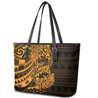 Gold Couple Dolphins Maori Polynesian Style Leather Tote Bag LT9 - Polynesian Pride
