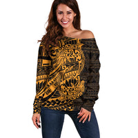 Gold Couple Dolphins Maori Polynesian Style Off Shoulder Sweater LT9 Women Gold - Polynesian Pride