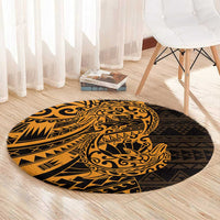 Gold Couple Dolphins Maori Polynesian Style Round Carpet