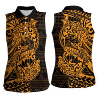 Gold Couple Dolphins Maori Polynesian Style Women Sleeveless Polo Shirt