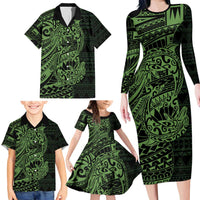 Green Couple Dolphins Maori Polynesian Style Family Matching Long Sleeve Bodycon Dress and Hawaiian Shirt LT9 - Polynesian Pride