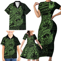 Green Couple Dolphins Maori Polynesian Style Family Matching Short Sleeve Bodycon Dress and Hawaiian Shirt LT9 - Polynesian Pride