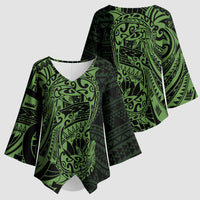 Green Couple Dolphins Maori Polynesian Style Kimono Sleeve Blouse - Polynesian Pride