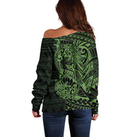 Green Couple Dolphins Maori Polynesian Style Off Shoulder Sweater LT9 - Polynesian Pride