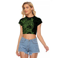 Green Couple Dolphins Maori Polynesian Style Raglan Cropped T Shirt LT9 Female Green - Polynesian Pride