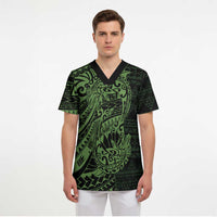 Green Couple Dolphins Maori Polynesian Style Scrub Top - Polynesian Pride