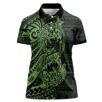 Green Couple Dolphins Maori Polynesian Style Women Polo Shirt