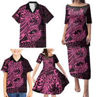 Pink Couple Dolphins Maori Polynesian Style Family Matching Puletasi and Hawaiian Shirt LT9 - Polynesian Pride
