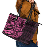 Pink Couple Dolphins Maori Polynesian Style Leather Tote Bag LT9 - Polynesian Pride