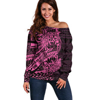 Pink Couple Dolphins Maori Polynesian Style Off Shoulder Sweater LT9 Women Pink - Polynesian Pride