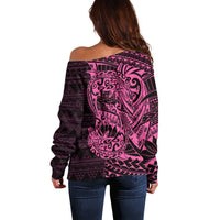 Pink Couple Dolphins Maori Polynesian Style Off Shoulder Sweater LT9 - Polynesian Pride