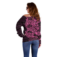 Pink Couple Dolphins Maori Polynesian Style Off Shoulder Sweater LT9 - Polynesian Pride
