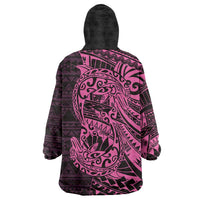 Pink Couple Dolphins Maori Polynesian Style Wearable Blanket Hoodie