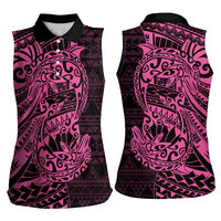 Pink Couple Dolphins Maori Polynesian Style Women Sleeveless Polo Shirt