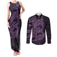 Purple Couple Dolphins Maori Polynesian Style Couples Matching Tank Maxi Dress and Long Sleeve Button Shirt LT9 Purple - Polynesian Pride