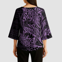 Purple Couple Dolphins Maori Polynesian Style Kimono Sleeve Blouse - Polynesian Pride